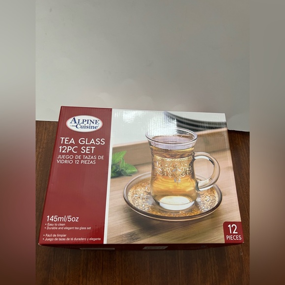 Alpine Cuisine Tea Glass Set With Saucer Gold/Green Design 12 Pc - Picture 5 of 16